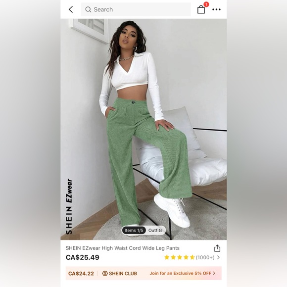 shein cord wide leg pants size xs - Picture 8 of 8